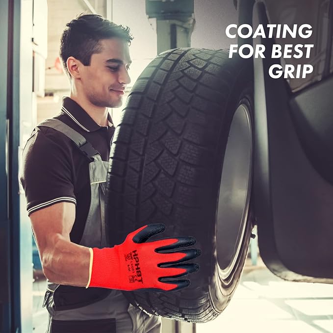 Latex Rubber Hand Coated Work Gloves - Safety Work Gloves - Excellent Grip for Construction Warehouse Garden 12 Pairs