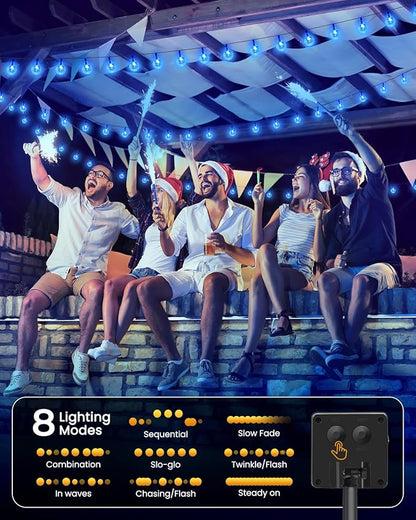 Solar String Lights Outdoor Waterproof, 2 Pack 60 LED 36.5 FT Each, 8 Lighting Modes Solar Powered Patio Lights for Garden Yard Porch Wedding Party Decor (Blue)