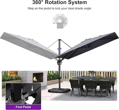 PURPLE LEAF 6' X 10' Left-right Tilt Patio Umbrella Outdoor Cantilever Swivel Rectangle Umbrella Aluminum Offset Umbrella with 360-degree Rotation for Garden Deck Pool Patio Light Grey
