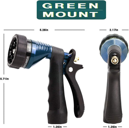 GREEN MOUNT Water Hose Nozzle Spray Nozzle, Metal Garden Hose Nozzle with Adjustable Spray Patterns