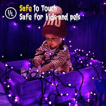 Techip Halloween Lights Purple String Lights Mini Lights Indoor Outdoor 300 LED Outdoor Party Decorations 108FT Waterproof Connectable Twinkle Fairy String Lights for Wedding Garden Tree