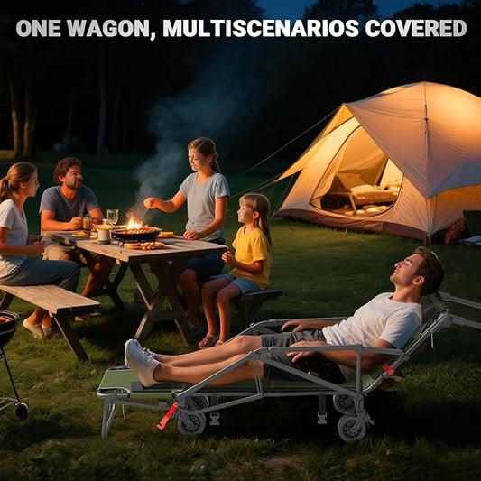 LEVELEVE Heavy Duty Folding Wagon - 2-in-1 Collapsible Cart, 400lb Capacity, All-Terrain Wheels w/Brakes & Side Pockets (Army Green)