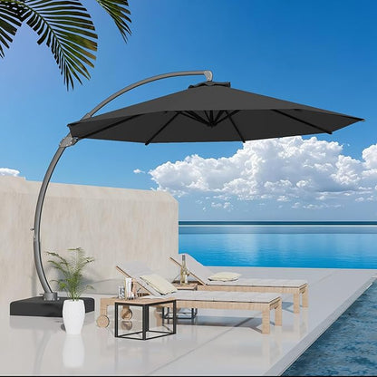 Kingdura 11ft Offset Cantilever Patio Umbrella with Base Included, Large Round Aluminum Outdoor Umbrella, 360° Rotation & Infinite Tilt, Heavy Duty Frame for Deck Pool Backyard, Grey