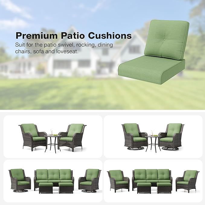 Joyside Outdoor Chair Cushions Set, 22x25/22x24 Inch Patio Furniture Deep Seat Cushions, Water Resistant & Thick Cushion, Outdoor Replacement Cushions for Seat and Sofa (Green, 2 Set)