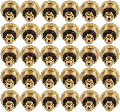 Brass Misting Nozzles 0.016" Orifice (0.4mm) 10/24 UNC, Water Mister Parts Fog Nozzles for Patio Misting System Outdoor Cooling System (30)