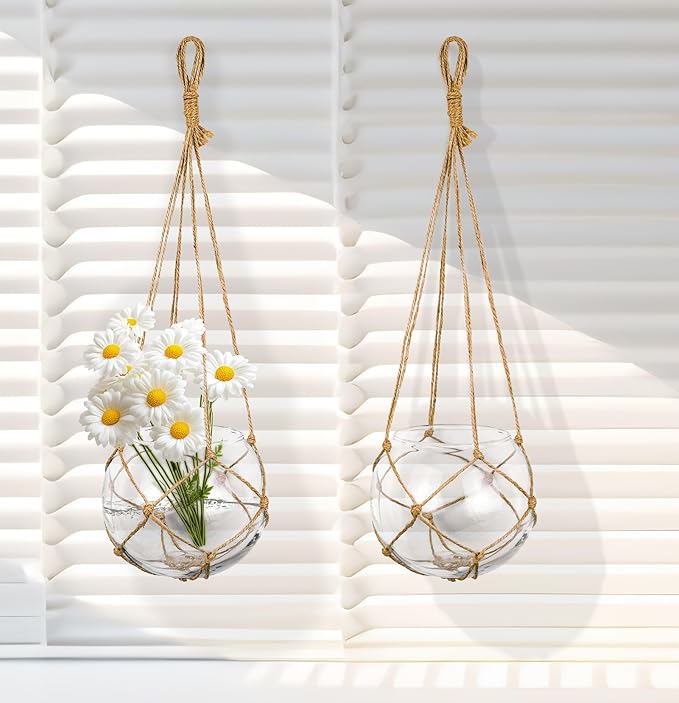 SAILINGSTORY Hanging Glass Plant Terrarium 5" Glass Planter Propagation Stations Flower Vase Clear Set of 2 Pack