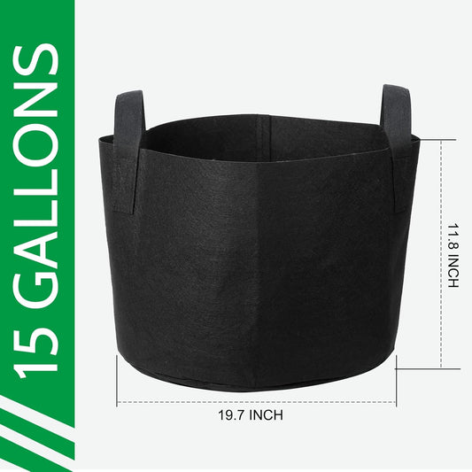 JERIA 12-Pack 15 Gallon, Vegetable/Flower/Plant Grow Bags, Aeration Fabric Pots with Handles (Black), Come with 12 Pcs Plant Labels