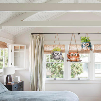 Swing Owl Hanging Planters for Indoor Plants, Cute Small Succulent Pots with Drainage Hole, Unique Resin Plant Hangers Outdoor, Hanging Plant Holder for String Of Pearls, Gift Ideas for Mother