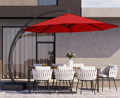 Kingdura 11ft Offset Cantilever Patio Umbrella with Base Included, Large Round Aluminum Outdoor Umbrella, 360° Rotation & Infinite Tilt, Heavy Duty Frame for Deck Pool Backyard, Red