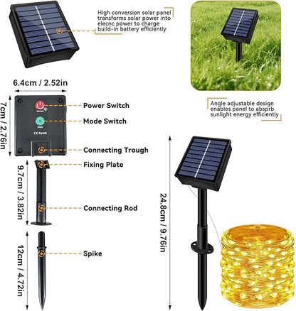 Solar String Lights Outdoor Waterproof 2 Pack Total 66ft 200LED 8 Modes Twinkle Lights Solar Fairy Lights for Patio, Garden Yard Party Wedding Tree Christmas Halloween Decoration, Warm White