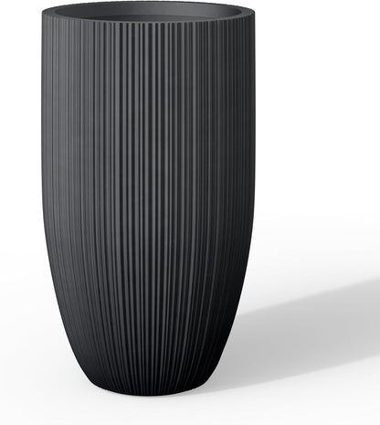 Kante 24 Inch Tall Round Concrete Planter, Large Indoor Outdoor Plant Pots with Drainage Hole and Rubber Plug, Modern Decorative Garden Pots for Home Patio Porch, Textured Black