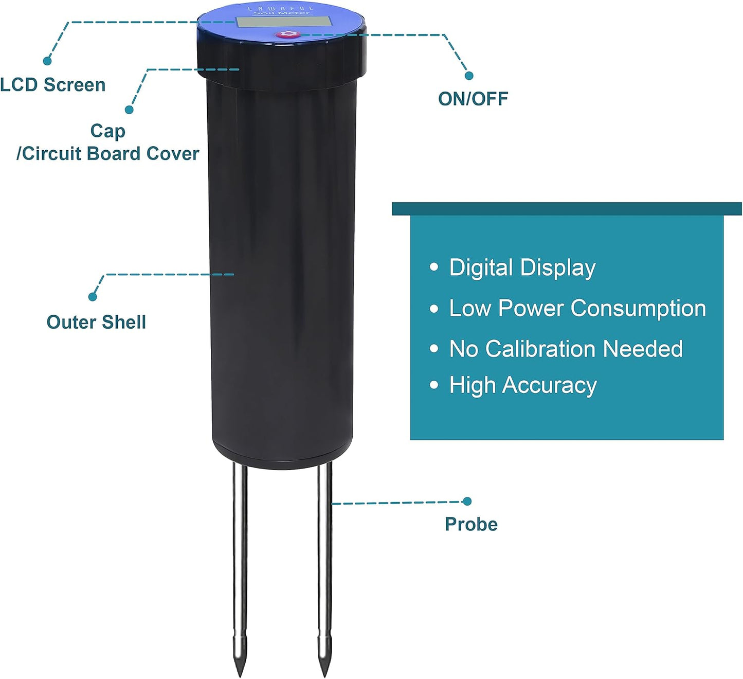 Digital Soil pH Meter, Industrial Grade Soil pH Tester with Calibration-Free LCD Display, High Accuracy Soil pH Pen, Soil pH Monitor for Garden, Lawn, Plant (Black)
