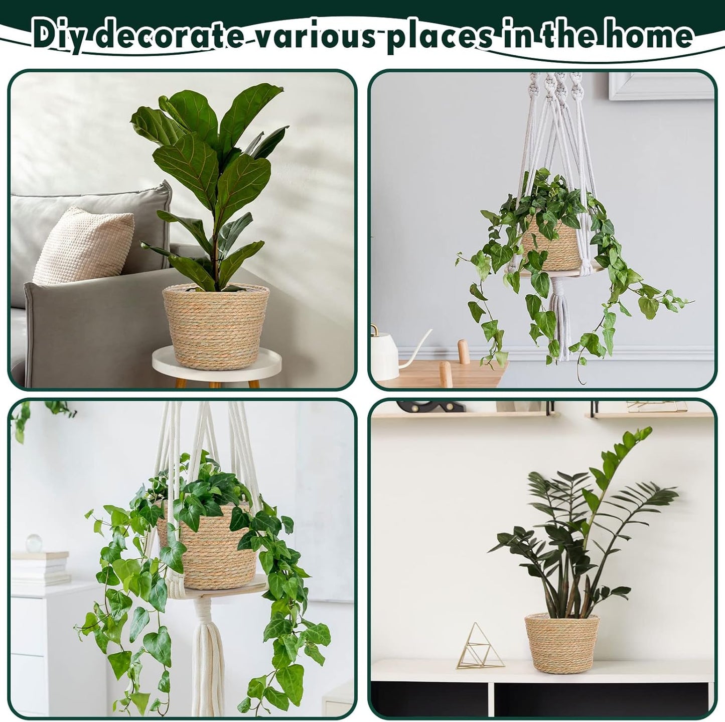 Mumufy 6 Pcs Seagrass Planter Basket Flower Pots Cover Plant Baskets Hand Woven Plant Basket Storage Containers with Plastic Liners for Indoor Outdoor Flower Pots Decoration 10, 7, 8.3 Inch(Classic)