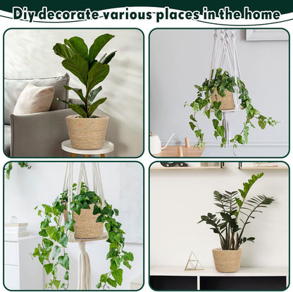 Mumufy 6 Pcs Seagrass Planter Basket Flower Pots Cover Plant Baskets Hand Woven Plant Basket Storage Containers with Plastic Liners for Indoor Outdoor Flower Pots Decoration 10, 7, 8.3 Inch(Classic)