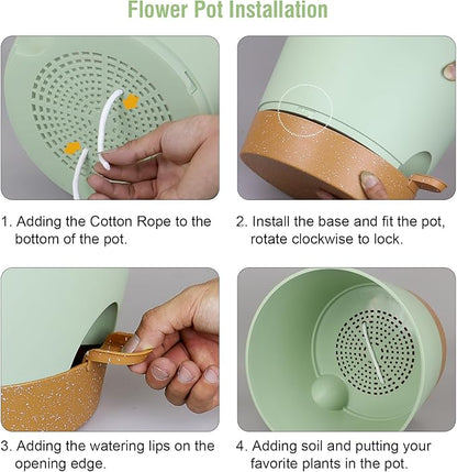 12 inch Large Self Watering Pots for Indoor Outdoor Plants, Flower Plant Pots with Drainage Holes for Garden House Plants, Plastic Planters with Reservoir for Home, Green with Brown