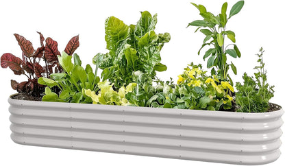 8x2ft Oval Galvanized Raised Garden Bed Kits 16" Tall Outdoor Large Metal Modular Planter Box 9-in-1 Raised Beds for Gardening,Vegetables,Fruits,Flowers & Herbs (White)