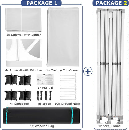 COBIZI 13x26 Pop up Canopy Heavy Duty with 6 Sidewalls, Easy Set-up Commercial Outdoor Party, 100% Waterproof Wedding Canopy Gazebo, 2 Height Adjustable with Wheeled Bag,White
