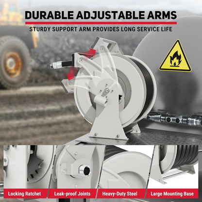 Fuel Hose Reel 1" x 33', 300 PSI Heavy-duty Steel Construction with Refueling Nozzle, Diesel Fuel Reel Used for Aircraft Ship Vehicle Tanker Truck
