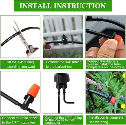 Drip Irrigation Kit, Garden Irrigation System 1/4" Blank Distribution Tubing Watering Drip Kit/DIY Saving Water Automatic Watering System for Garden, Greenhouse, Flower Bed, Patio, Lawn