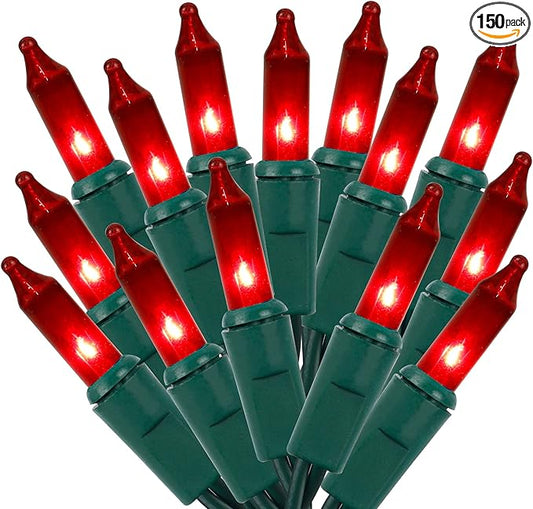 Christmas String Lights, 150 Count 33 FT Incandescent Mini Green Wire Valentines Fairy Light, 120V UL Certified Connectable Xmas Tree Lights for Patio, Holiday, Party, Outdoor Indoor Decoration, Red