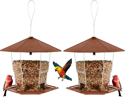 Bird Feeders for Outdoors Hanging Bird Feeder Wild Birds Seed, Brown 2 Pack