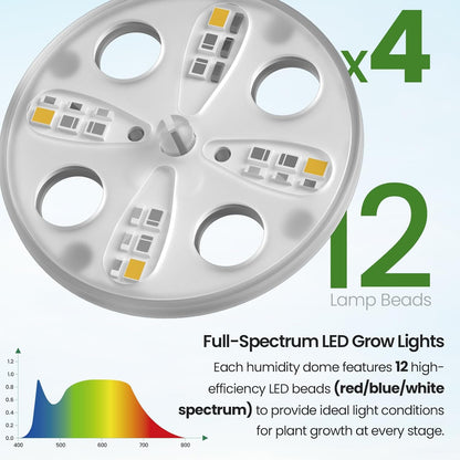 Bonviee 2-Pack Seed Starter Tray with Plant Light, Elevated Seedling Starter Trays Kits with Adjustable Humidity Domes and Clear Cell Tray, 12 Full Spectrum Led Lamp Beads for Plants Indoor-Clear