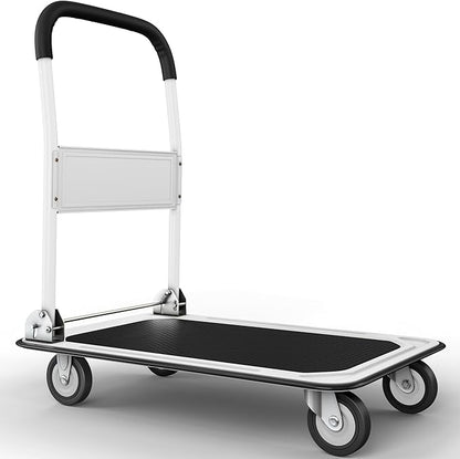 Upgraded Foldable Push Cart Dolly | 330 lbs. Capacity Moving Platform Hand Truck | Heavy Duty Space Saving Collapsible | Swivel Push Handle Flat Bed Wagon (White, 660 lbs. Capacity)