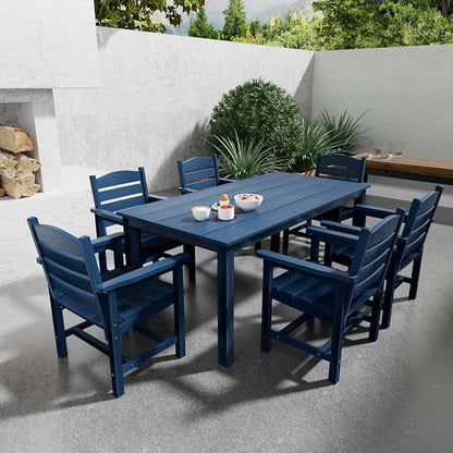 70.9-Inches Poly Lumber Outdoor Dining Table, HIPS Patio Dining Table with Umbrella Hole, Weather Resistant (Navy Blue, 1 Piece)