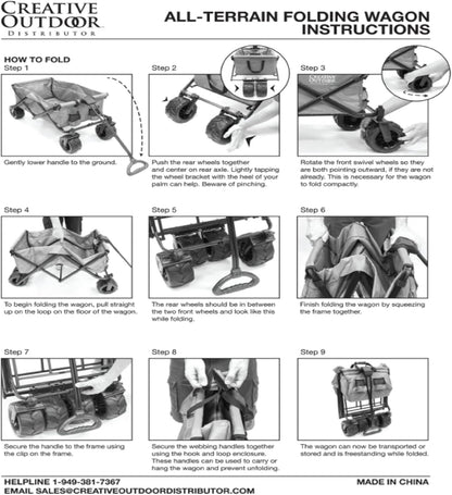 Creative Outdoor Push Pull Hauler Wagon for Kids, 200lbs Weight Capacity, Rubber Wheels, All-Terrain Collapsible and Portable Folding Cart for Garden, Tailgate, Camping, Park, Beach Trips