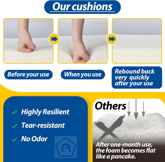 AAAAAcessories Outdoor Seat Cushions for Chairs, Waterproof, Fade-Resistant Patio Furniture Replacement Cushions, 17" x 16" x 2", Set of 2, Gray Cabana Stripe