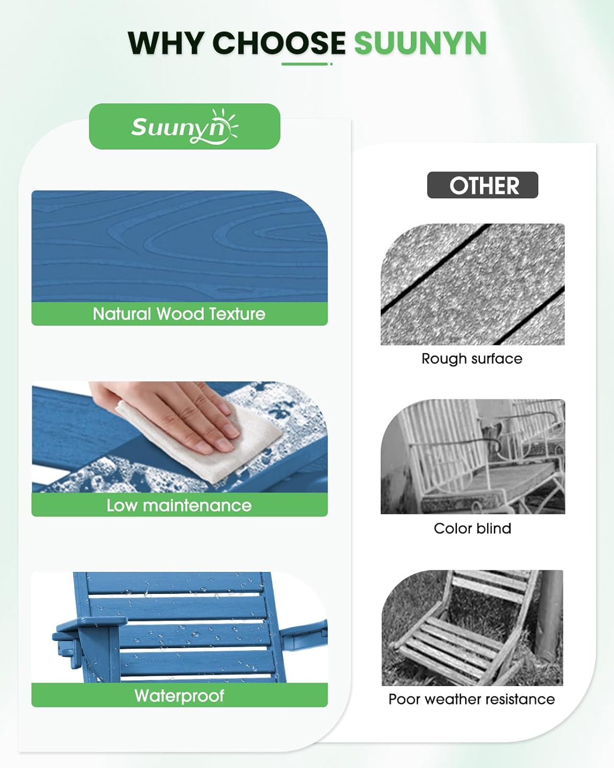 Folding Adirondack Chair HDPE All-Weather Adirondack Chairs with Cup Holder, Outdoor Fire Pit Chairs Lawn Chair for Deck Patio Garden (NavyBlue)