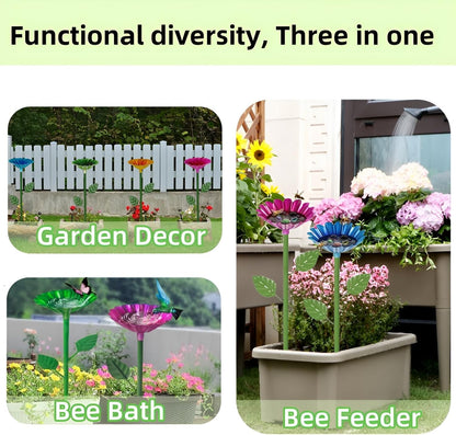 4 Pack Bee Watering Station Butterfly Water Feeder Cup with Flower Design Bee Bath Bowl Bird Bee Watering Cups for Outdoor Yard Garden Decor