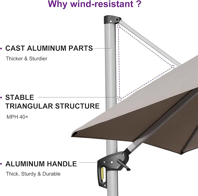 PURPLE LEAF 9' X 12' Cantilever Outdoor Patio Umbrella Large Heavy Duty 360° Rotation Double Top Offset Rectangular Umbrellas for Backyard Deck Pool, Cast Ash