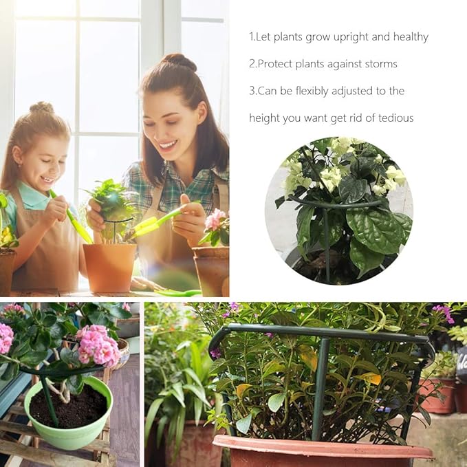 10 Pack Plant Support Plant Stakes Metal Half Round Search Support Ring Small Plastic Cage Holder Short Stem Flower Pot Climbing Trellis for House Flower Vegetable Indoor Leafy(5.7 x 9.8inch)
