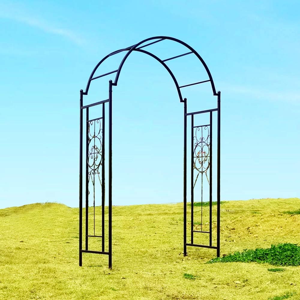 OUTOUR Garden Arch Arbor Arbour Trellis Archway for Climbing Plants Roses Vines Support Rack, Outdoor Garden Lawn Backyard Patio, Matte Black