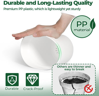 T4U 4 Inch Plant Pots 8-Pack, Small Flower Pots with Drainage Hole and Saucer, Decorative Nursery Pot Bulk for African Violet, Snake Plant, Succulent, Herb and Plants Indoor (8 Pcs 4" Pots, White)