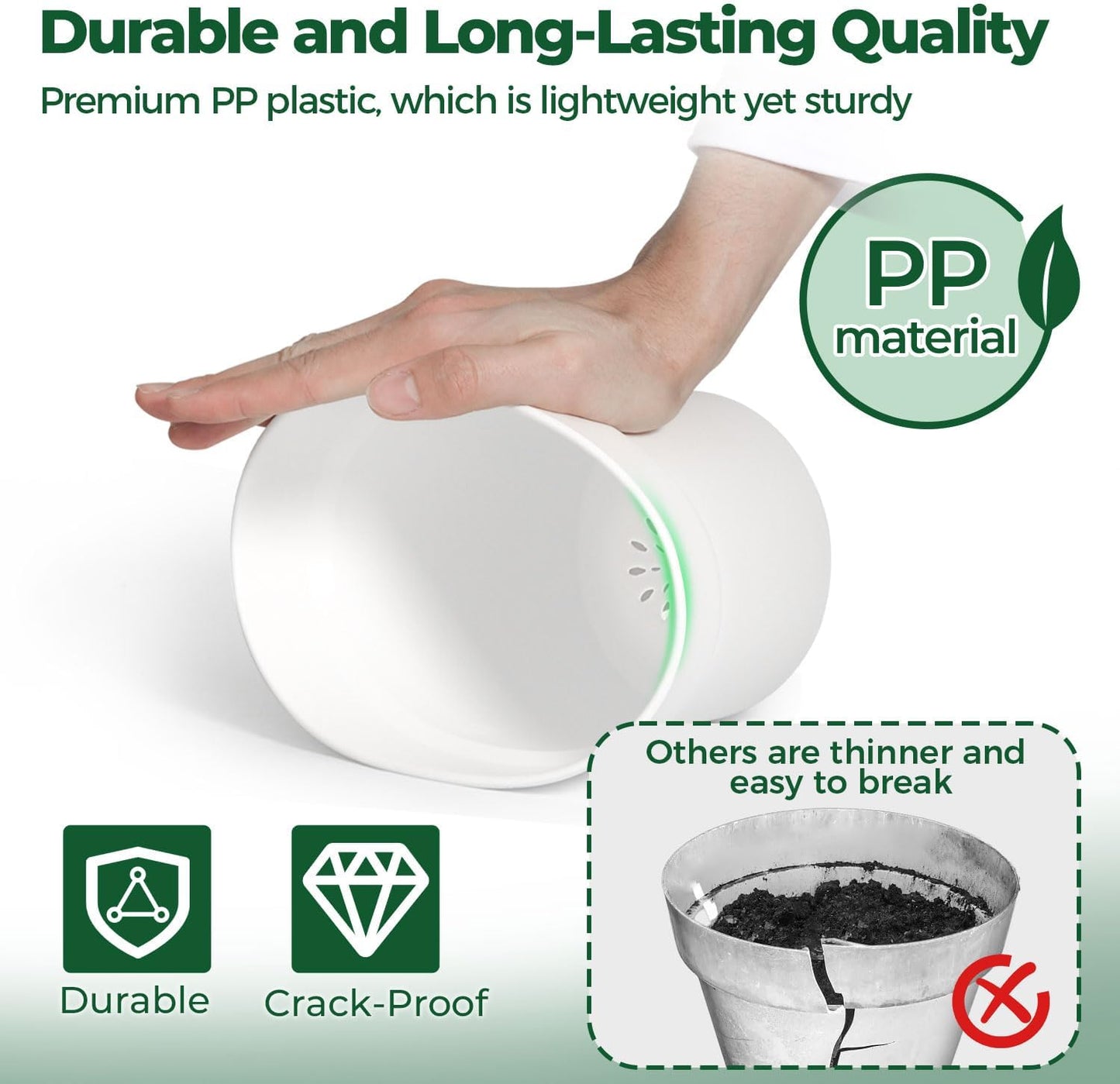 T4U 7.5 Inch Plant Pots 6 Pcs, Flower Pots for Plants, Plastic Planter Pots for Indoor Plants with Drainage Holes and Saucer (6 Pcs, 7.5", White)