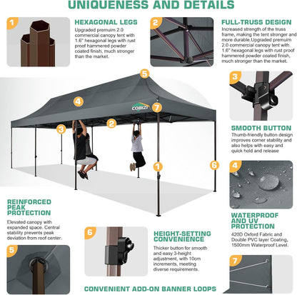 COBIZI 10x30 Pop Up Canopy Tent Heavy Duty with 8 Removable Sidewalls, Commercial Portable Tents for Parties Ez Up Canopy All-Weather Windproof & Waterproof and UPF 80+ Wedding Tent Sun Shelter