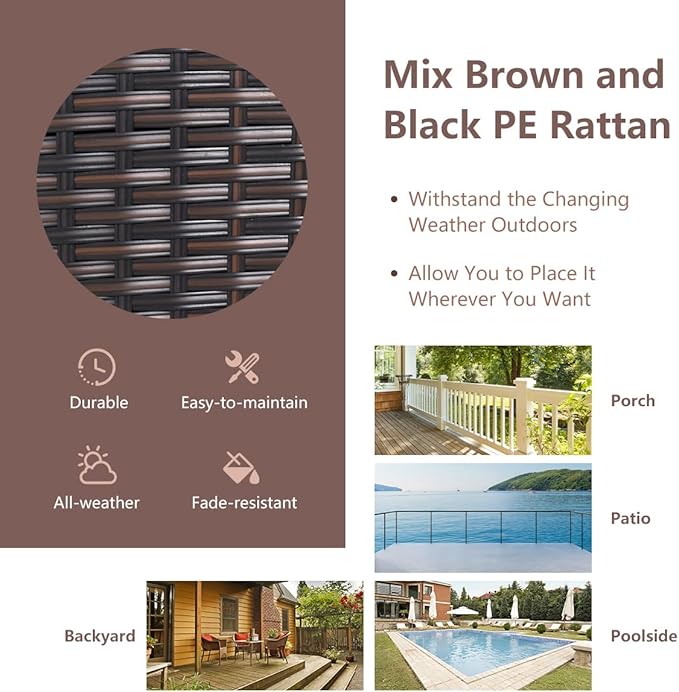 RELAX4LIFE 3 Piece Patio Furniture Set, Wicker Bistro Conversation Set w/ 2 Cushioned Armchairs & Glass Topped Table, Outdoor Rattan Sofa Set Patio Furniture for Porch Balcony Poolside (Beige)