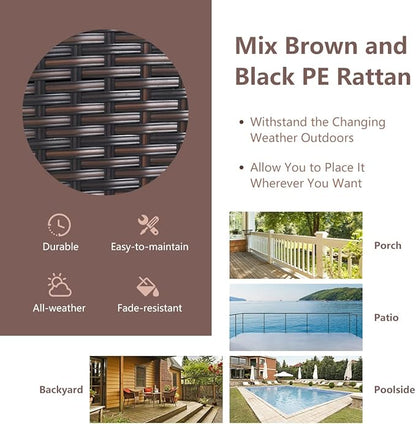 RELAX4LIFE 3 Piece Patio Furniture Set, Wicker Bistro Conversation Set w/ 2 Cushioned Armchairs & Glass Topped Table, Outdoor Rattan Sofa Set Patio Furniture for Porch Balcony Poolside (Beige)