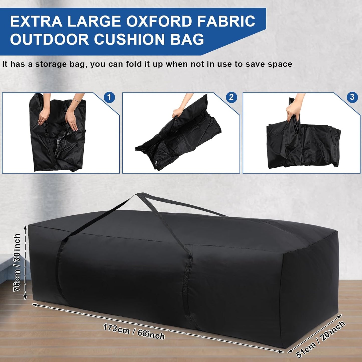 Silkfly 4 Pcs Patio Cushion Storage Bags Outdoor 68" L x 30" W x 20" H Cushion Storage Bag with Handles Waterproof Extra Large 420D Oxford Fabric Heavy Duty Zippered Furniture Pillow Protective, Black