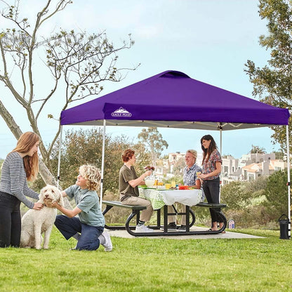 EAGLE PEAK Pop Up Canopy Tent with Wheeled Carry Bag, 8 Stakes, 4 Ropes, 4 Weight Bags, Easy Set Up Tent Canopy, 10x10 ft, 100sqft of Shade, Purple