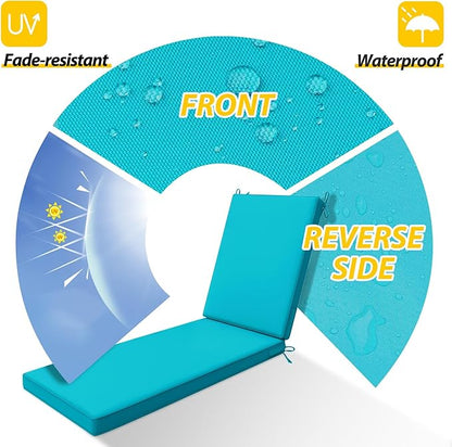 AAAAAcessories Outdoor Chaise Lounge Cushions, Waterproof, Fade-Resistant Patio Furniture Replacement Cushions, 80" x 26" x 3", Turquoise Blue