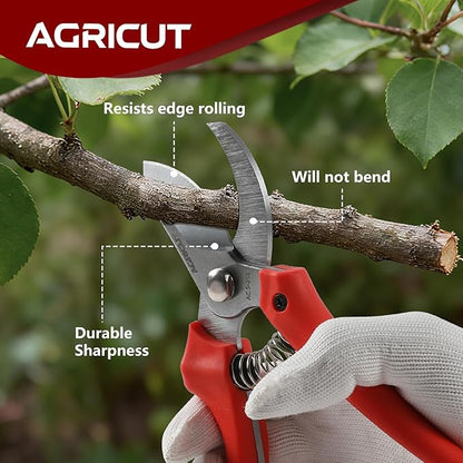 AGRICUT Pruning Shears for Gardening - 4/5 Inch Cut Capacity Bypass Pruners with High Carbon Steel Blade PP Handle Gardening Scissors Sharp Hand Clippers