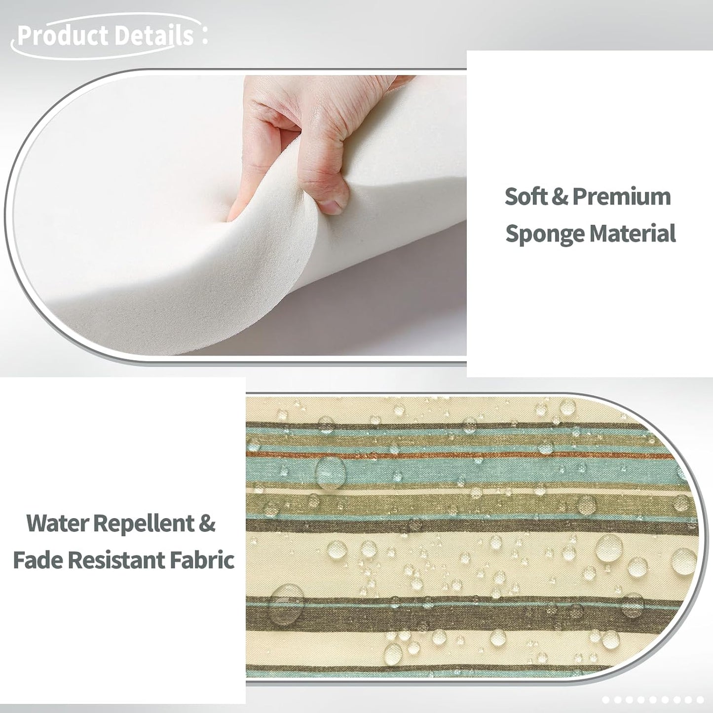 Indoor/Outdoor Chair Cushions 16x17 Inch, Patio Chair Cushions with Ties, All Weather Seat Cushions for Patio Furniture Home Garden Chair Use, Set of 2,Stripe Onyx