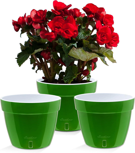 Santino AST 7.9 Inch Self Watering Planter Green-Gold/White Set of 3 for Indoor Plants - Premium Quality Plastic Pot with Water Level Indicator for All House Herbs, African Violets and Dahlias