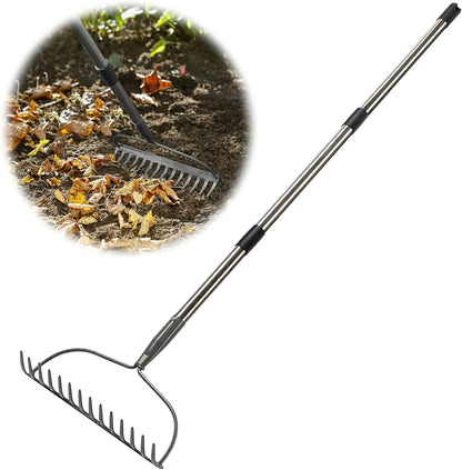 Rake for Leaves, Garden Bow Rake for Lawns Heavy Duty, 5 ft Back-Saving Long Handle, 14 Metal Tines, Yard Gardening Tools for Loosen Soil, Clear Gravel Grass Rock, Level Mulch