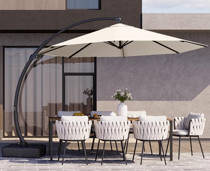 Kingdura 12ft Cantilever Patio Umbrella with Base Included, Large Round Offset Outdoor Pool Umbrella, 360° Rotation & Infinite Tilt, Heavy Duty Aluminum Frame for Deck Backyard, Creamy White