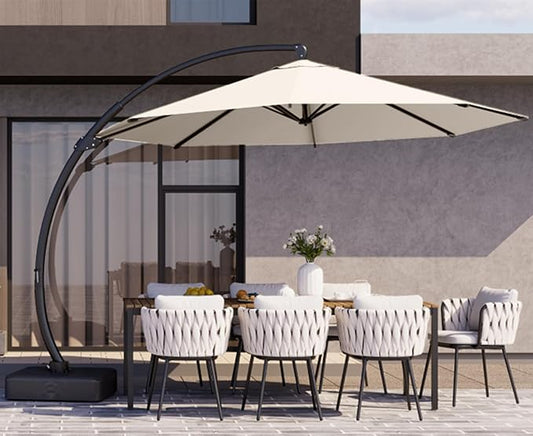 Kingdura 11ft Offset Cantilever Patio Umbrella with Base Included, Large Round Aluminum Outdoor Umbrella, 360° Rotation & Infinite Tilt, Heavy Duty Frame for Deck Pool Backyard, Creamy White