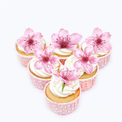 40 PCS Edible Cherry Blossoms Cupcake Toppers Edible Cherry Blossoms Flowers Cake Decorations Wafer Paper Flowers Cupcake Topper for Baby Shower Wedding Birthday Party Decorations Supplies Colorful
